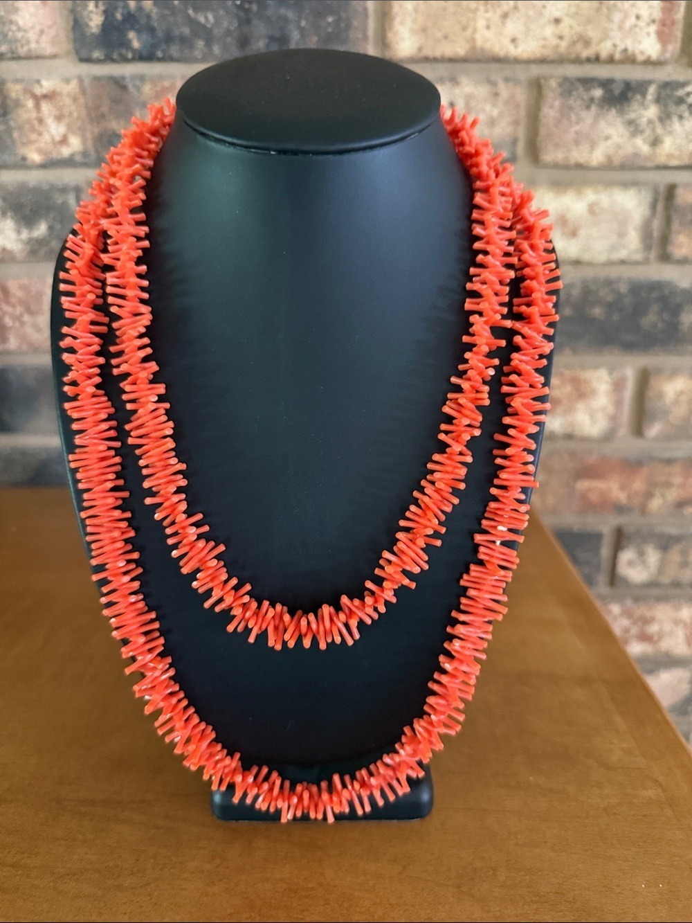 Orange Faux Branch Coral 48” Long Necklace Vintage